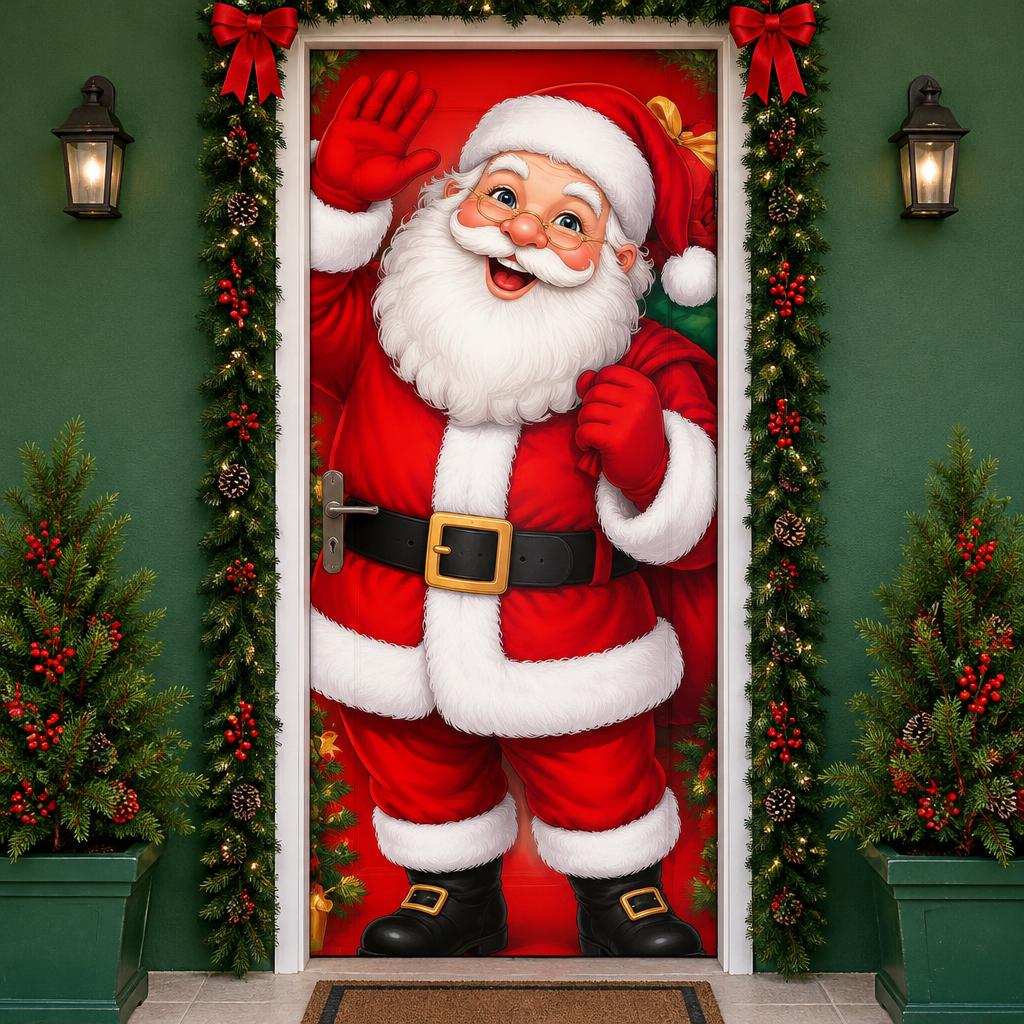 Imagem ilustrativa de capa de porta papai noel gigante divertido.